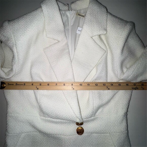 FEHAUTE Jumpsuit Womens Size 4 White Tweed Wide-Leg Pockets Quiet Luxury - Picture 10 of 16
